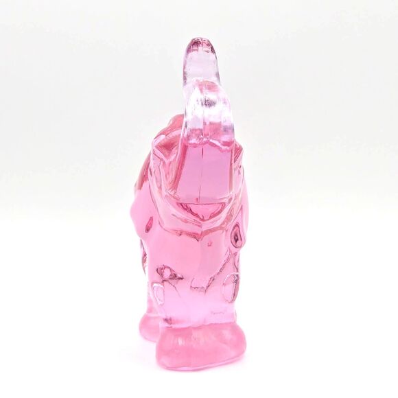Lenox Fenton Pink Glass Small Elephant Figurine Raised Trunk Signed 4.75" - Picture 3 of 6